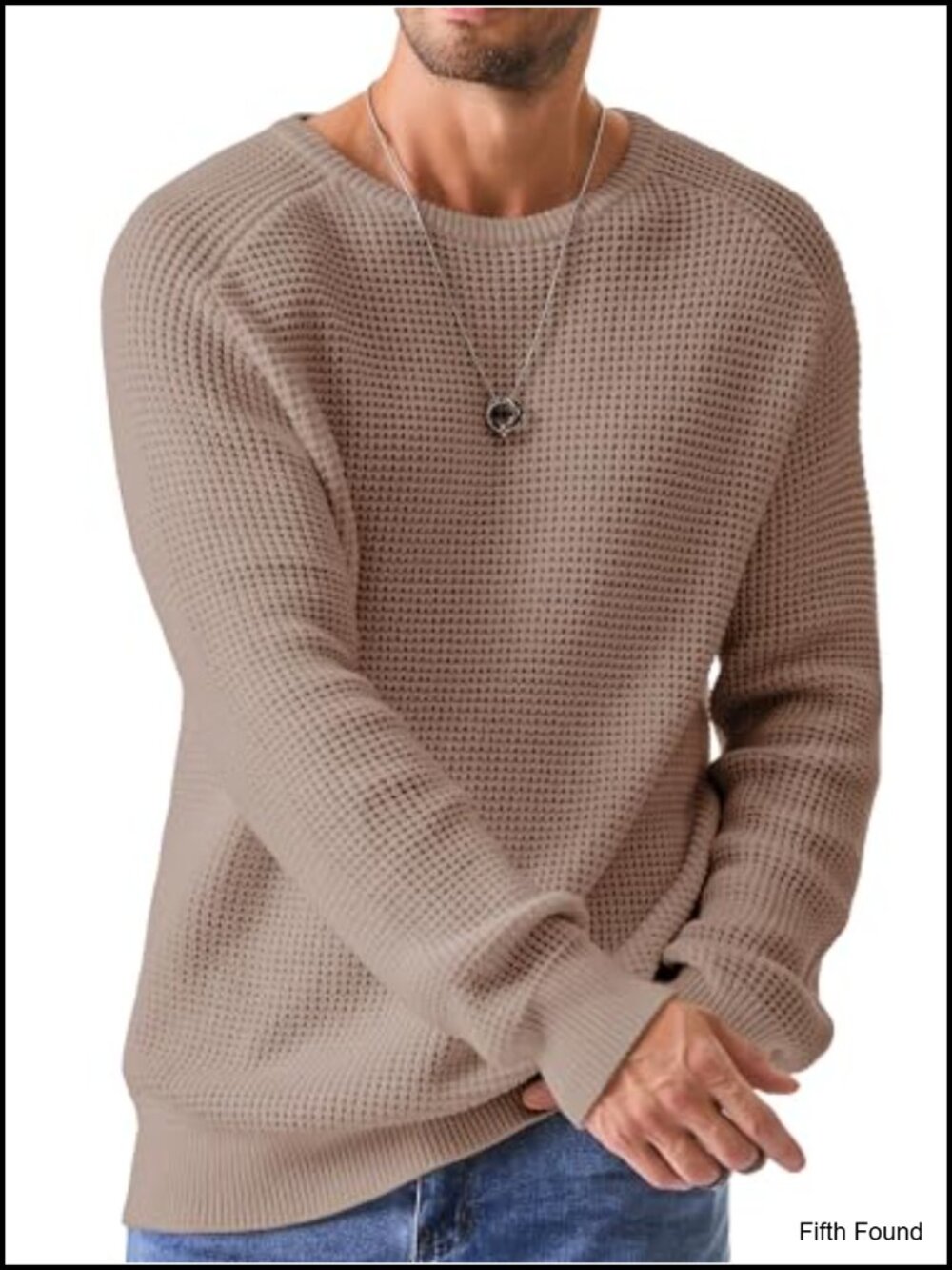 Men's Crewneck Waffle Pullover Sweater Oversize Knit Top